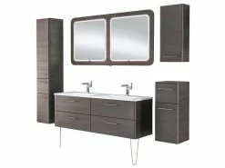 Blitzangebot 🎉 Aquarell Hochschrank Brügge links - 30/168/33 cm in dunkelbraun 🔔 -Badezimmerschränke Verkäufe 6684367 0599708 5 24623292