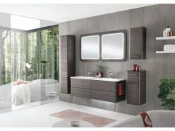 Blitzangebot 🎉 Aquarell Hochschrank Brügge links - 30/168/33 cm in dunkelbraun 🔔 -Badezimmerschränke Verkäufe 6684368 0599708 6 24623292